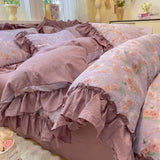 3/4Pcs Bedding Set Korean Country Style Purple Ruffle Duvet Cover Bed Sheets With Pillowcase Double Bed Linen Cotton Four-Season