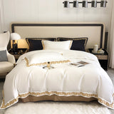 Popxstar  1000TC Egyptian Cotton Luxury Gold Embroidery Bedding Set Black Khaki Patchwork Duvet Cover Bed Sheet Fitted Sheet Pillowcases