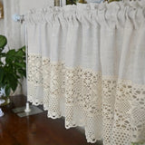 Popxstar 1pc American Crochet Short Curtain Cotton Linen Splicing Hollow Vintage Half Curtain for Kitchen Door Decor Cafe Window Drapery