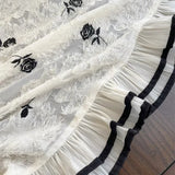 Popxstar  Black Embroidered Lace Rose Window Screen Embroidered Curtain with Lace Partition, Transparent But Not Transparent Curtains