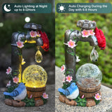 Popxstar  Solar Garden Statue, Cute Cardinal with Water Faucet and Solar Light Glass Ball, Outdoor Resin Garden Statue,  Size 9.45 inches