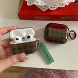 Popxstar  Retro Style Grid Pattern Gloss Soft Cover Case for AirPods 4/3/2/1 Pro 2 Wireless Bluetooth Earphone Shell Good Lucky Pendant