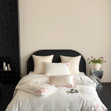 Popxstar  Flowers Embroidery Luxury Bedding Set Egyptian Cotton Single Queen King Size Duvet Cover Flat/Fitted Bed Sheet Pillowcases 3/4Pc