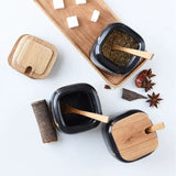 Popxstar  Creative Nordic Style Marble Pattern Ceramic Kitchen Seasoning Tank Set Wooden Cover Salt Shaker Spice Jar Kitchen Accessories