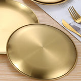 Popxstar  4pcs Large Round Stainless Steel Dinner Plates Fruit Tray- Heavy-Duty Golden Serving Plates Suitable for Weddings, Buffets