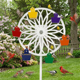 Simple Iron Ferris Wheel Bird Feeder Wall Mounted Decorative Garden Bird Feeder Weatherproof Rotating Garden Stake for Patio