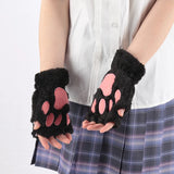 Popxstar New Kawaii Women Warm Cat Gloves Fashion Girls Cat Claw Paw Plush Mittens Soft Plush Short Fingerless Half Finger Winter Gloves