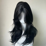 Popxstar Black Wig Female Headband Body Wavy Rose Hair Net Models in French Bangs High Quality Simulation Hair Synthetic Wig 가발