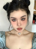 Popxstar  2Pcs Korea Colored Contact Lenses Prescription Myopia Degree -0.00 to-8.00 Blue Makeup Soft Lens Eye Beauty Pupil Lan Cat