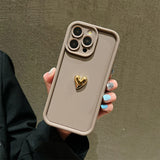 Popxstar 3D Gold Heart Silicone Soft Phone Case For iPhone 15 14 13 12 11 16 Pro Max XS XR 7 8 Plus SE 2020 Shockproof Candy Matte Cover
