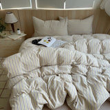 Popxstar  Ins Nordic Bedding Set Striped Pure Cotton Duvet Cover Set Skin-Friendly Single Twin Full Queen Size Flat & Fitted Sheets Set