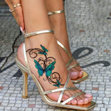 Popxstar  1 Sheet 3D Old School Style Blue Butterfly Temporary Tattoo Stickers, Waterproof Fake Tattoos Last for 2-5 Days