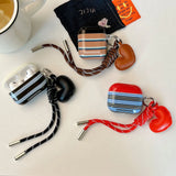 Popxstar  Stripe Love Heart Lanyard For AirPods 4 2024 New Earphone Case For AirPods Pro 2 3nd Generation Wireless Bluetooth Charging Box