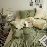 Popxstar  High Quality Solid Color Double Washed Cotton Bedding 4 Pieces Set Student Dormitory Bed Linen Duvet Set Bed Suit