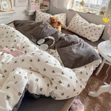 Popxstar  Class A simple high-end three-layer yarn bedding four-piece set, bed sheet quilt cover, dormitory three-piece set