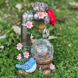 Popxstar  Solar Garden Statue, Cute Cardinal with Water Faucet and Solar Light Glass Ball, Outdoor Resin Garden Statue,  Size 9.45 inches