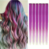 Popxstar 6pcs/pack Clip in Hair Extensions Colored Party Highlights for Girls 22 inches Multi-colors Straight Hair Synthetic Hairpieces