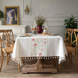 Popxstar Floral Pattern Tablecloth for Dining Table,Dust Proof Spillproof Soil Resistant Cotton Linen Rectangle Table Cover