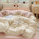 popxstar New Bedding Set INS Princess Soft Bed Flat Sheet Set Twin Queen Double Size Cotton Lace Duvet Cover Pillowcase Bed Linen