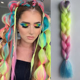 Popxstar Tinsel Jumbo Braiding Hair 4 Tones Ombre Braids Colored Braiding Hair Mix Hair Tinsel  24 inch Festival Rave Hair For Girls Kids