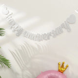 Popxstar 1pc Happy Anniversary glitter flag banner anniversary wedding party decoration pull flowers.