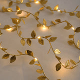Popxstar 2M 20LED Golden Leaves String Fairy Lights For Wedding Birthday Party Decoration Home Garden Artificial Plant Garland Vine Light