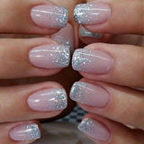 Popxstar 24Pcs Short Ballet False Nails with Bow Design White French Press on Nails Wearable Square Head Full Cover Fake Nail Manicure