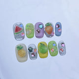 10pcs 3D Fresh Fruit Stick on Nails Cute Cartoon Press on Nails Stickers Summer Sweet Short Square Wearable Handmade Fake Nails