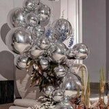Popxstar 10Pcs Silver 4D Round Balloons 10 18 22 32inch Large Metallic Silver Foil Balloons for Birthday Wedding Silver Party Decorations