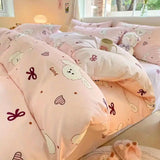 Popxstar Kawaii Bedding Set for Kids Ins Twin Queen Size Duvet Cover Flat Sheet Pillowcase No Filler Girls Boys Home Totel Bed Linens
