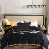 Popxstar  1000TC Egyptian Cotton Luxury Gold Embroidery Bedding Set Black Khaki Patchwork Duvet Cover Bed Sheet Fitted Sheet Pillowcases
