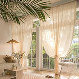 Curtain for Living Room Cotton Linen French Cream Sheer Gauze Checkered Wavy Light  Luxury Balcony Tea House Dining Room Study