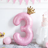 Popxstar  40inch Pastel Light Blue Pink Foil Number Balloon With Crown 1 2 3 4 5 6 Boy Girl Birthday Party Baby Shower Wedding Decoration