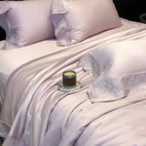 Popxstar  Lyocell Bamboo Fiber Luxury Embroidery Summer Quilt Soft Silky Thin Comforter Blanket With Bed Sheet Pillowcases Bedding Set