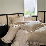 Popxstar  Flowers Embroidery Ruffles Purple Luxury Bedding Set 1000TC Egyptian Cotton Duvet Cover Flat/Fitted Bed Sheet Pillowcases 4Pcs