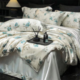 Natural Silk Bedlinens Bedding Set Nordic Flower Printed Duvet Cover Set Couple Double King Queen Size Soft Bed Sheet Pillowcase