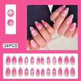 Popxstar  Blush Pink Almond Fake Nails Love Heart Bowknot Star Printed Acrylic Nails Press On 24Pcs Full Cover False Nails for Manicure