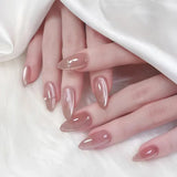 Popxstar 24pcs Simple Almond False Nails Sets Blush Design Press on Nails Art Datachable Short Oval Fake Nail with Jelly Glue Manicure