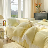 Chic Ruffle Lace Duvet Cover Set for Girl Yellow Princess Comforter Cover 3 Piece Bedding with Zipper Closure Soft Bedroom Decor