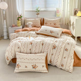 Popxstar Korean Retro Floral Bedding Set 100% Washed Cotton Bed Sheets Set Soft Duvet Cover Bed Linen Pillowcase Single Double Queen King