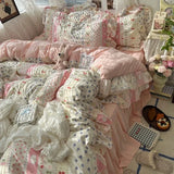 Popxstar  New Korean Princess Style Floral Ruffles Bedding Set Skin-friendly Soft Duvet Cover Set Bed Sheet Or Bed Skirt Pillowcases