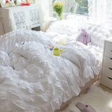 Popxstar White Ruffled Seersucker Duvet Cover Set 3/4pcs Soft Princess Girls Bedding Set With Bed Sheet Pillowcases Wedding Home Textiles