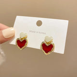 Popxstar Korean Fashion Jewelry Shining Rhinestone Hollow Heart Drop Earrings for Women Girls Vintage Red Crystal Earrings