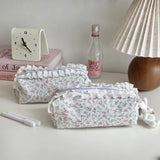 Popxstar Korean Lace Floral Pencil Case Portable Fabric Ruffle Stationery Organizer  Aesthetic Study Pen Bag for Students Back To School