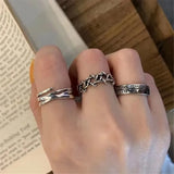 Popxstar  Vintage Pink Roman Numerals Cool Rings Set for Women Rock Hip Hop Twist Geometry Open Ring Fashion Ins Jewelry Gifts