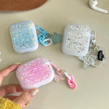 Popxstar Glitter Sequins Bling Earphone Case For AirPods 1 2 3 4 Protective Cover Funda with Keychain for Apple Airpods 3rd 4th Gen Pro 2