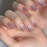 Popxstar  24pcs Round Fake Nails Cat Eye Glitter Press on Nail Full Cover Wearable Artificial Nail Tips for Girls Gifts Free Shipping