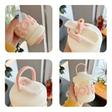 400ML Cute Girl Transparent Glass Heat Resistant Water Bottle With Pearl Bracelet Portable Double Drinking Coffee Mug Straw Cups