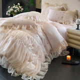Popxstar  100% Tencel Bedding Set 60s Lace Flat Sheet Set With Pillowcase Queen King Double Size Bare Sleeping Skin-Friendly Bed Linen Set