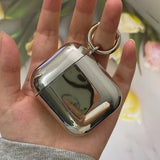 Popxstar  Electroplated Silver Soft TPU Case For AirPods 4 3 Pro 2 1 Mirror Plating Earphone Protective Cover Heart Keychain Accessories
